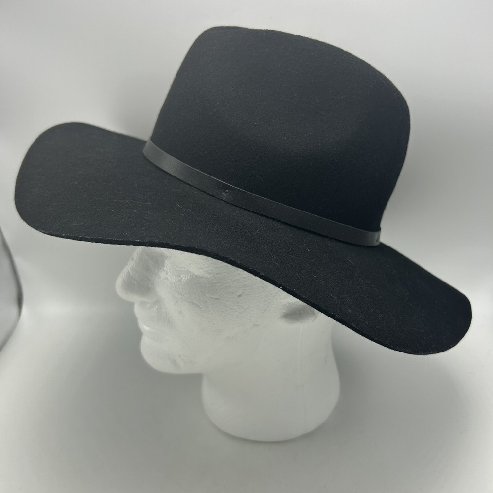 Soia Kyo Floppy Hat Womens Small M Black Wool Brim Leather Band Boho Western